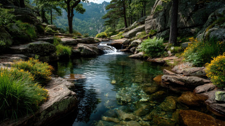 Waterfall in the forest. Beautiful landscape with a waterfall in the forest.の素材