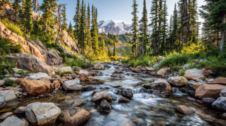 Mountain river in Glacier National Park, Montana, United States.の素材