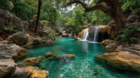 Erawan Waterfall in Kanchanaburi province, Thailandの素材