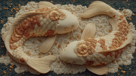 Koi fish decorated in the form of a flower. Japanese style.の素材