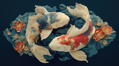 Koi fish in the water. 3d rendering, 3d illustration.の素材
