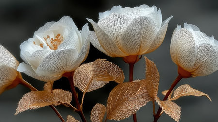 Beautiful white roses on a dark background, close-up.の素材