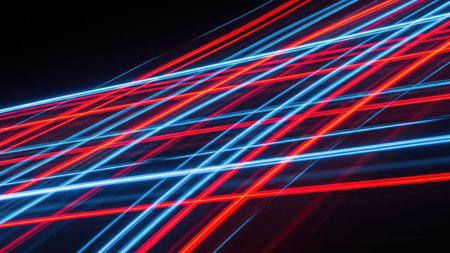 abstract background with blue and red neon lines on a black backgroundの素材