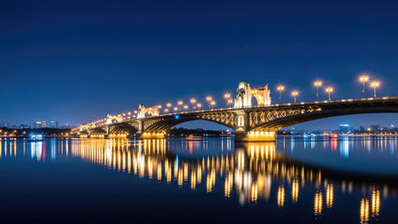 Night view of Pont de Bir-Hakeim Bridge, Paris, Franceの素材