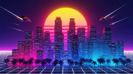 Futuristic city at night, 3d rendering background. Computer digital drawing.の素材