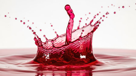 Falling drops of water. Splash effect after collision a falling drops with water Surfaceの素材