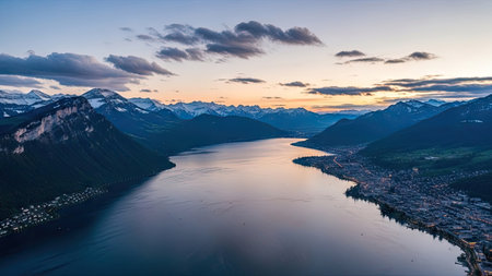 Aerial view of Aurlandsfjord and Aurlandsfjord, Norwayの素材