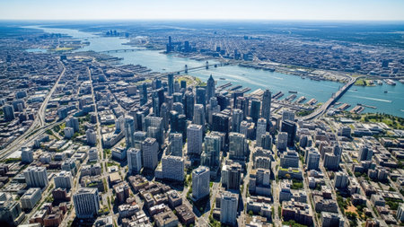 Aerial panoramic view of Chicago downtown and Lake Michigan.の素材