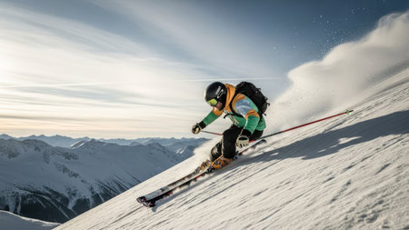 Freeride in the mountains. Skiing in the Alps.の素材