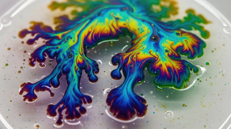 Colorful abstract pattern on water surface. Macro photography of marblingの素材