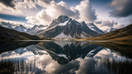 Mountain lake with reflection of Mount Fitz Roy, Los Glaciares National Park, Argentinaの素材
