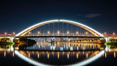 Night view of the Edo Bridge in Tokyo, Japan. The Edo Bridge is a steel arch bridge in Tokyo, Japan.の素材
