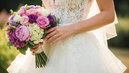 Wedding bouquet in hands of the bride. Wedding in Montenegroの素材