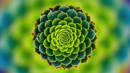 Succulent plant with green leaves on a colorful background. Close-up.の素材