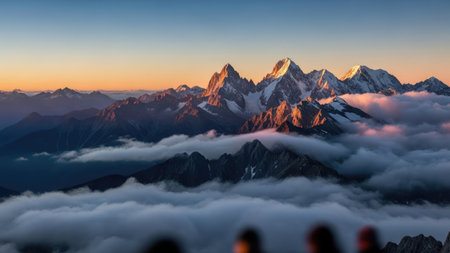Panoramic view of Himalaya mountains at sunrise, Nepal.の素材