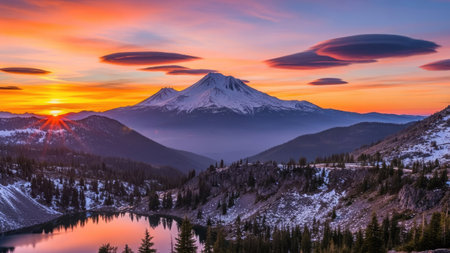 Mount Rainier at sunset, Oregon, United States of America.の素材