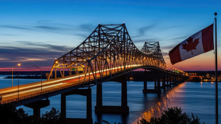 Canada Bridge at sunset, Quebec City, Canada. Long exposure.の素材