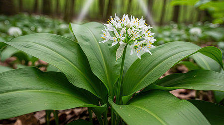 Wild garlic (Allium ursinum) is a species of flowering plant in the family Ranunculaceae.の素材