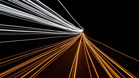 Car light trails on the road at night. Long exposure photograph.の素材