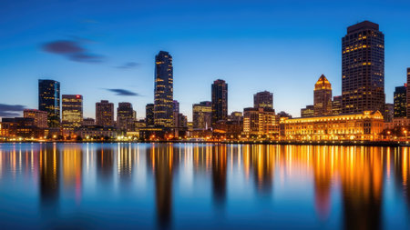Boston Skyline at Dusk, Boston, Massachusetts, United States.の素材