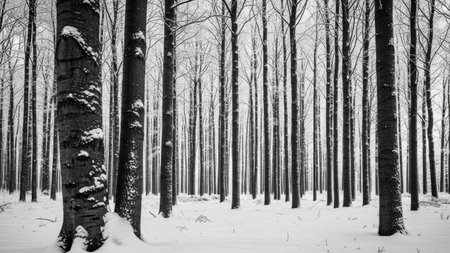 Winter forest. Black and white photo of winter forest. Beautiful winter landscape.の素材