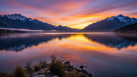 Sunset at Lake Tekapo, Canterbury, South Island, New Zealandの素材