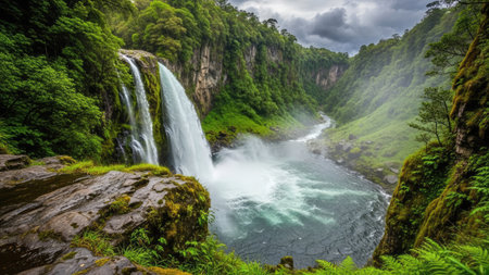 Waterfall in the mountains of Ecuador, South America. Beautiful natural landscape.の素材