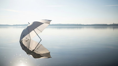Umbrella on the lake in the early morning. Conceptual imageの素材