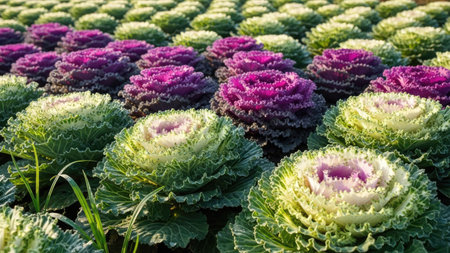 Ornamental cabbage in the garden. Beautiful decorative cabbage in the garden.の素材