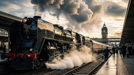 Steam train at the stationの素材