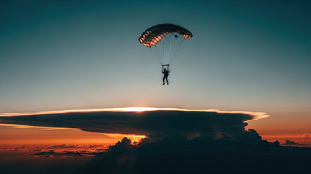 Paraglider in the sky at sunset. 3d renderの素材