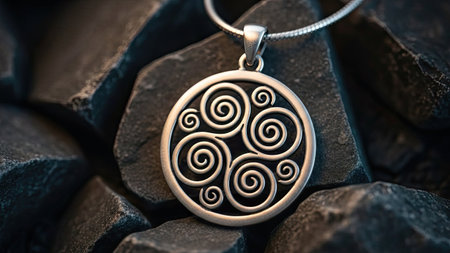 Jewelry pendant on natural stone background. Close up.の素材