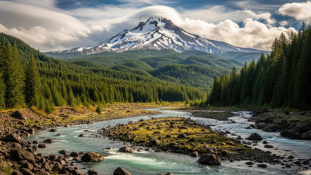 Panoramic view of Mount Rainier National Park, Washington.の素材