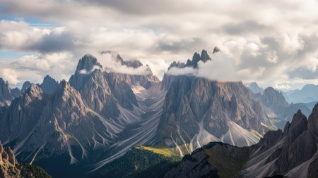 Panoramic view of the Dolomites mountain range, Italyの素材