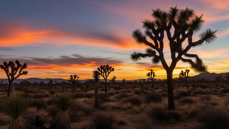 Joshua Tree National Park at sunset in California, United States of Americaの素材