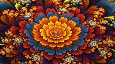 Macro closeup of fractal flower, digital artwork for creative graphic designの素材