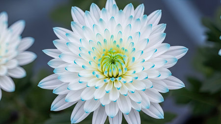 White chrysanthemum flower with blue petals in the gardenの素材