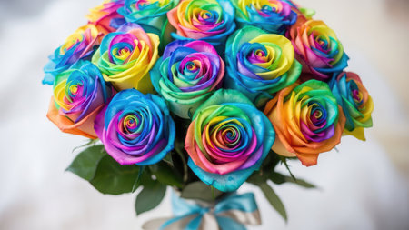 Bouquet of multicolored roses on a white background.の素材