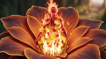 Fantasy flower with a female figure in the form of a dragonの素材