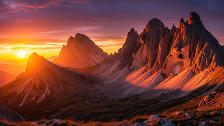 Sunset in the mountains of the Dolomites, Italy.の素材