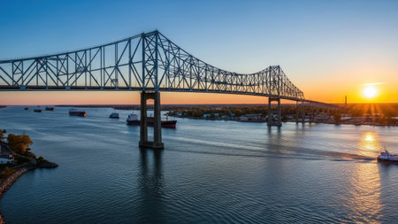 San Francisco Bay Bridge at sunrise, California, United States of Americaの素材