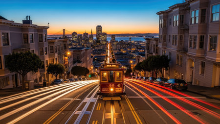 San Francisco cable car in the city of San Francisco, California, USAの素材