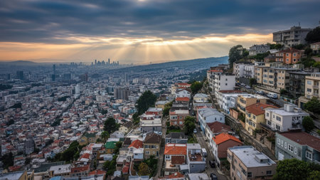 Panoramic view of the city of Istanbul, Turkey at sunsetの素材