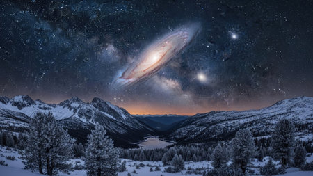 Panoramic view of the starry sky with milky way.の素材