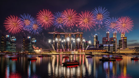 Beautiful firework show at Marina Bay Sands, Singaporeの素材