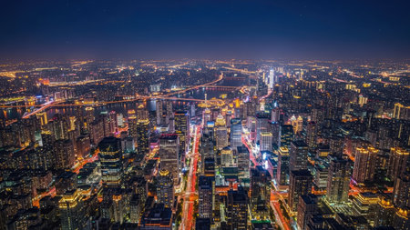 Aerial view of shanghai city at night,China.の素材