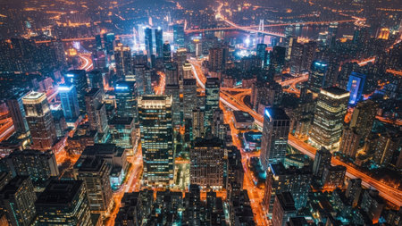 Aerial view of shanghai skyline at night,China.の素材