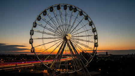 Ferris wheel at sunset in Barcelona, Catalonia, Spain, Europeの素材