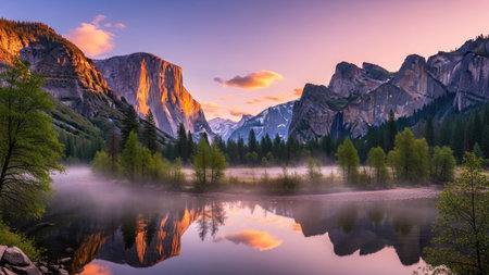 Yosemite National Park at sunrise, California, United States.の素材