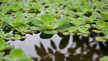 Water lily or Duckweed in a pond with water reflection.の素材